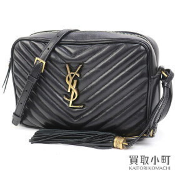 Saint Laurent Yves Lou Camera Bag Chevron Quilted Black Calfskin Bag - Picture 1 of 9